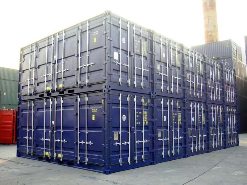 20' Open Side One Trip Container Stacked Blue